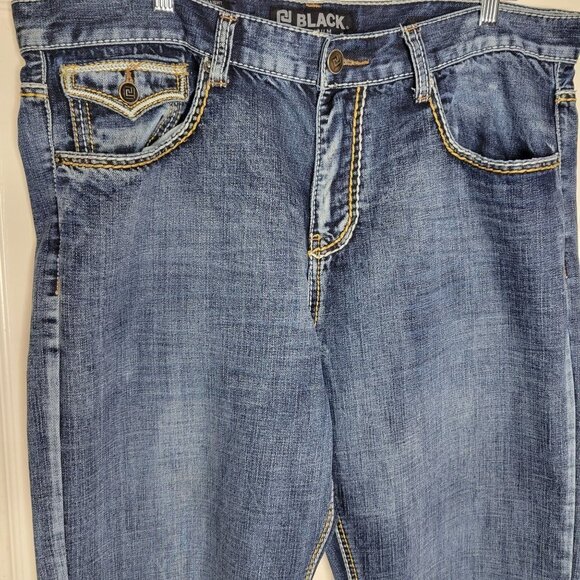 CJ Black Men's 38x32 Relaxed Straight Flap Pocket High Rise Blue Denim Jeans - Picture 2 of 12